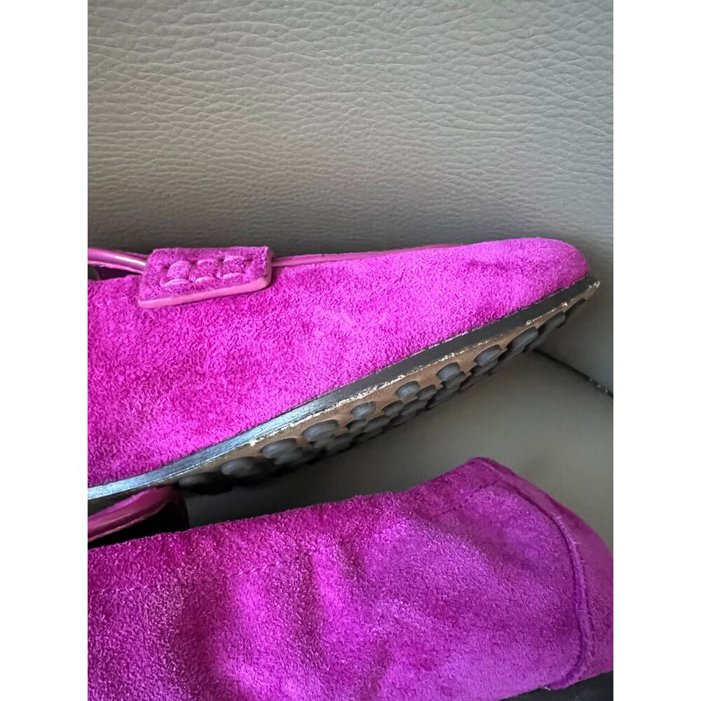 Tory Burch Shoes 6 Loafer Suede Leather Fuchsia Pink Flats Logo Classic Preppy - Picture 5 of 8